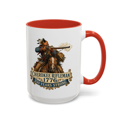 Cherokee Rifleman Coffee Mug — 1776 Mounted Warrior Shooting A Musket