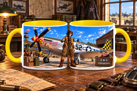 Skeleton Fighter Pilot Mug – P-51 Mustang WWII Retro Aviation Coffee Mug – Funny Dark Humor Gift for Pilots
