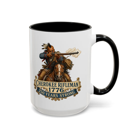 Cherokee Rifleman Coffee Mug — 1776 Mounted Warrior Shooting A Musket