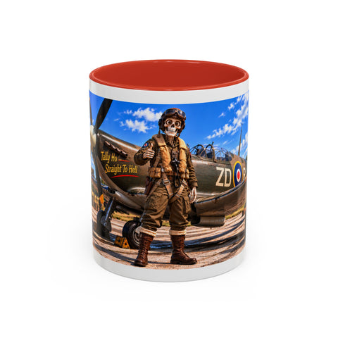 Skeleton Spitfire Pilot Mug – RAF WWII Retro Aviation Coffee Mug – Funny Dark Humor Gift for Pilots - Laugh Supply