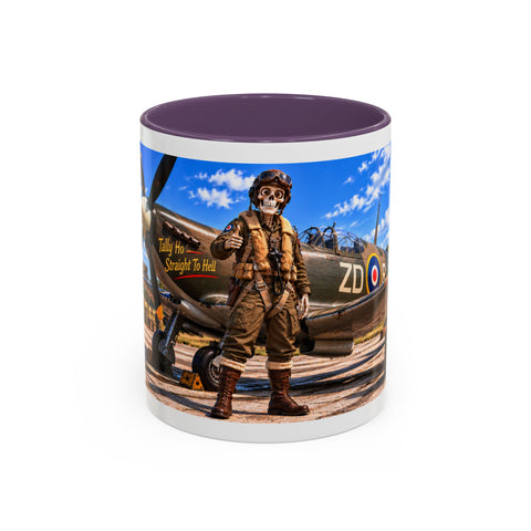 Skeleton Spitfire Pilot Mug – RAF WWII Retro Aviation Coffee Mug – Funny Dark Humor Gift for Pilots - Laugh Supply