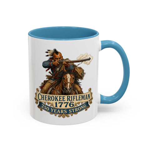 Cherokee Rifleman Coffee Mug — 1776 Mounted Warrior Shooting A Musket