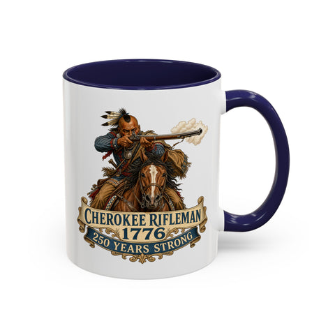 Cherokee Rifleman Coffee Mug — 1776 Mounted Warrior Shooting A Musket