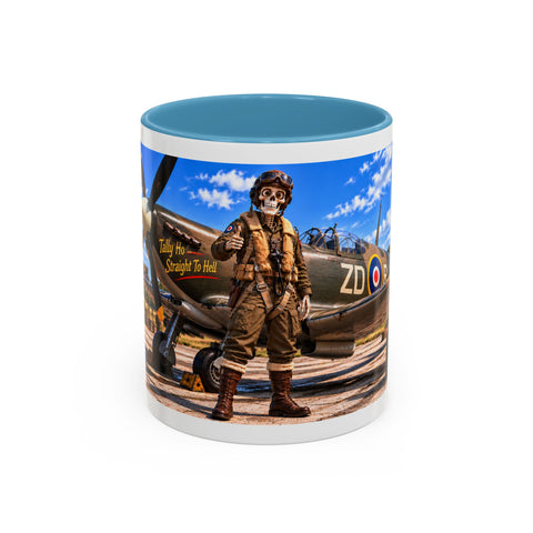 Skeleton Spitfire Pilot Mug – RAF WWII Retro Aviation Coffee Mug – Funny Dark Humor Gift for Pilots - Laugh Supply