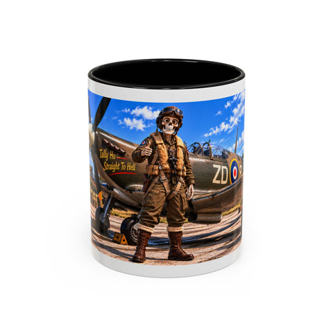 Skeleton Spitfire Pilot Mug – RAF WWII Retro Aviation Coffee Mug – Funny Dark Humor Gift for Pilots - Laugh Supply