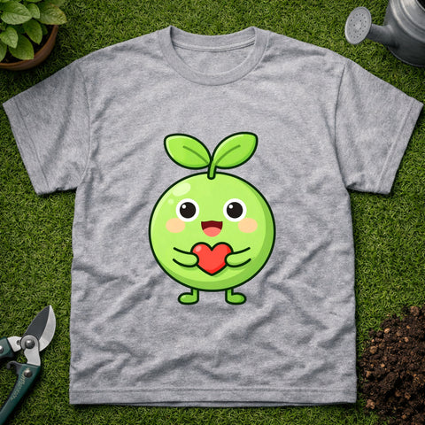Cute Green Sprout Character T-Shirt — Kawaii Heart-Love Graphic Tee | Unisex Gildan 6400