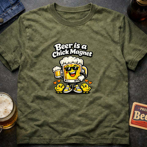 **“Beer Is a Chick Magnet” With Sunglasses, Hearts & Chicks**