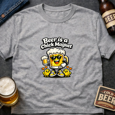 **“Beer Is a Chick Magnet” With Sunglasses, Hearts & Chicks**