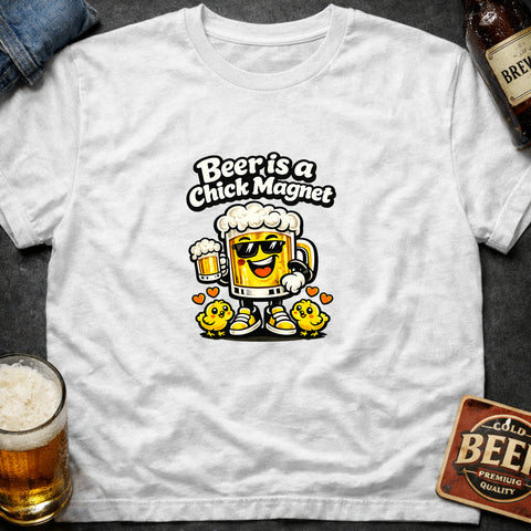 **“Beer Is a Chick Magnet” With Sunglasses, Hearts & Chicks**