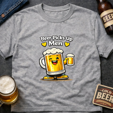 **“Beer Picks Up Men” With Hearts – Funny Beer T‑Shirt**