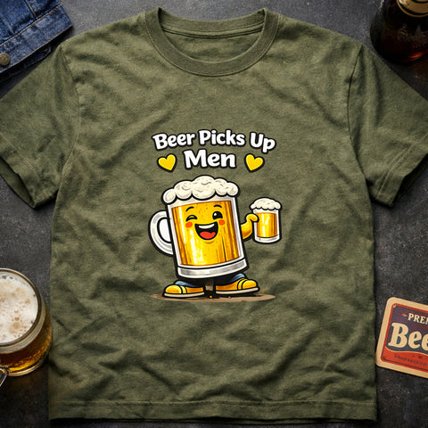 **“Beer Picks Up Men” With Hearts – Funny Beer T‑Shirt**