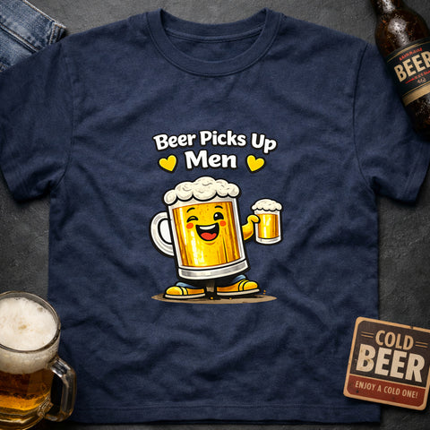 **“Beer Picks Up Men” With Hearts – Funny Beer T‑Shirt**