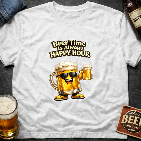 **“Beer Time Is Always Happy Hour” – Funny Beer T‑Shirt**