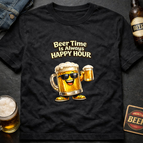 **“Beer Time Is Always Happy Hour” – Funny Beer T‑Shirt**