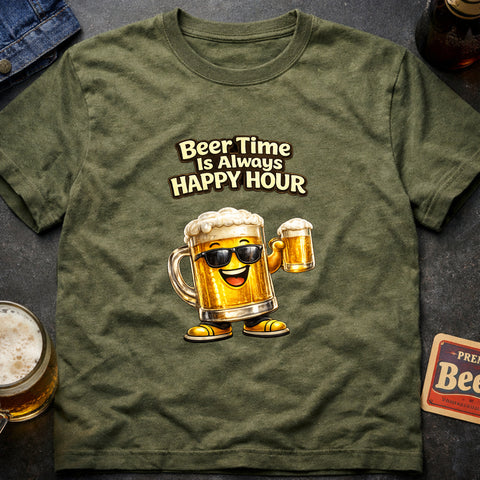 **“Beer Time Is Always Happy Hour” – Funny Beer T‑Shirt**