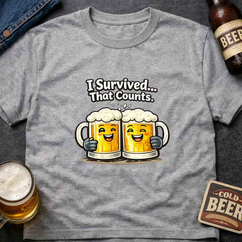 **“I Survived, That Counts” – Funny Beer Lover T‑Shirt**