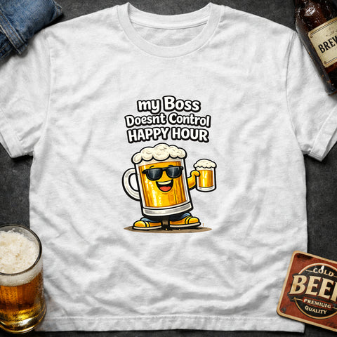 **“My Boss Doesn’t Control Happy Hour” – Funny Beer Lover T‑Shirt**