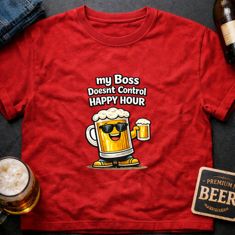 **“My Boss Doesn’t Control Happy Hour” – Funny Beer Lover T‑Shirt**