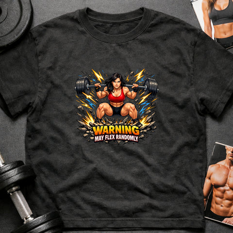 **“Warning May Flex Randomly” – Black Hair Caucasian Female Barbell Edition**