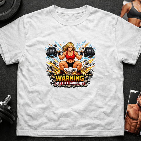 **“Warning May Flex Randomly” – Blonde Hair Caucasian Female Barbell Edition**