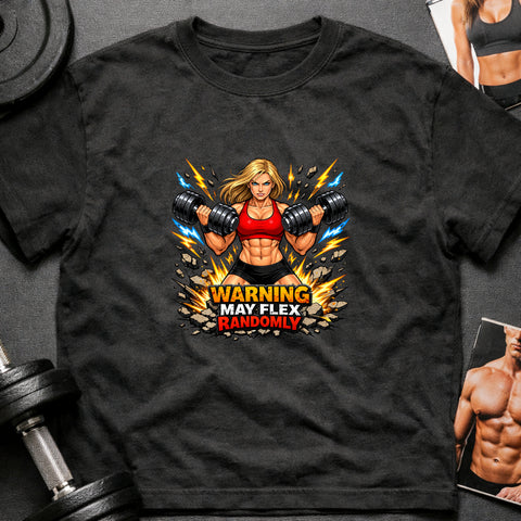 **“Warning May Flex Randomly” – Blonde Hair Caucasian Female Dumbbells Edition**