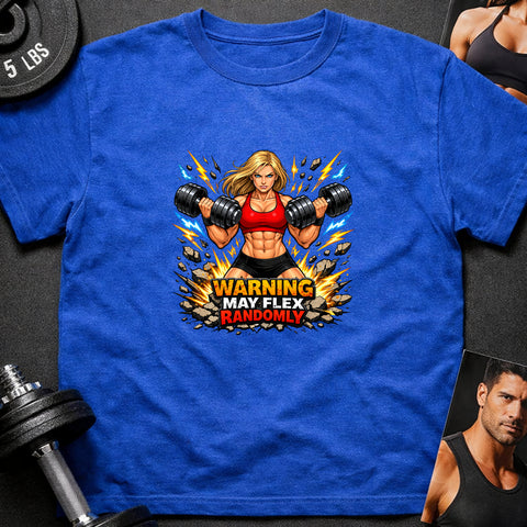 **“Warning May Flex Randomly” – Blonde Hair Caucasian Female Dumbbells Edition**