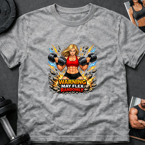 **“Warning May Flex Randomly” – Blonde Hair Caucasian Female Dumbbells Edition**
