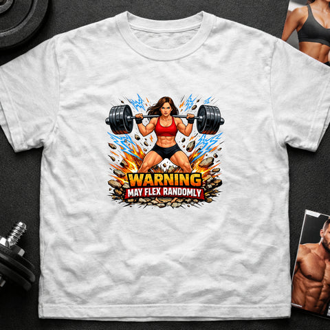 **“Warning May Flex Randomly” – Brunette Hair Caucasian Female Barbell Edition**