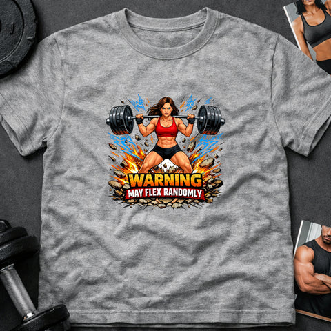**“Warning May Flex Randomly” – Brunette Hair Caucasian Female Barbell Edition**