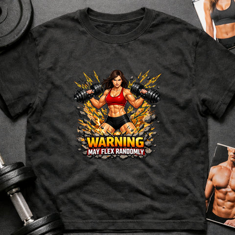 **“Warning May Flex Randomly” – Brunette Hair Caucasian Female Dumbbells Edition**