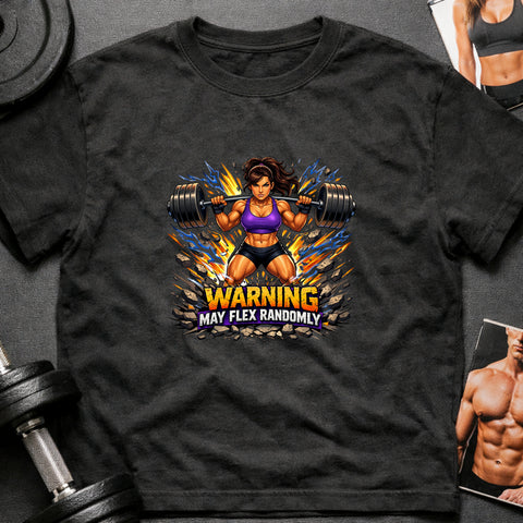 **“Warning May Flex Randomly” – Hispanic Female Barbell Edition**