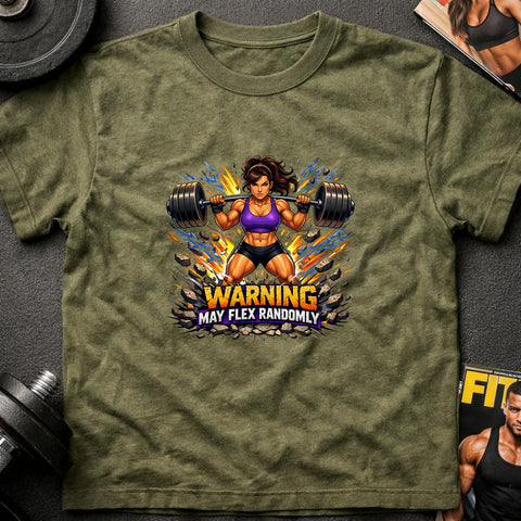**“Warning May Flex Randomly” – Hispanic Female Barbell Edition**