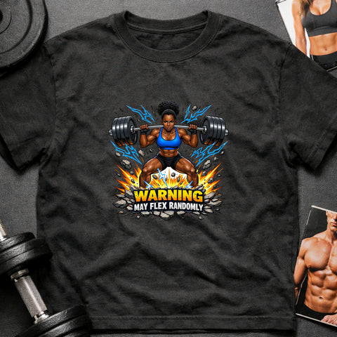 **“Warning May Flex Randomly” – Black Female Barbell Edition**