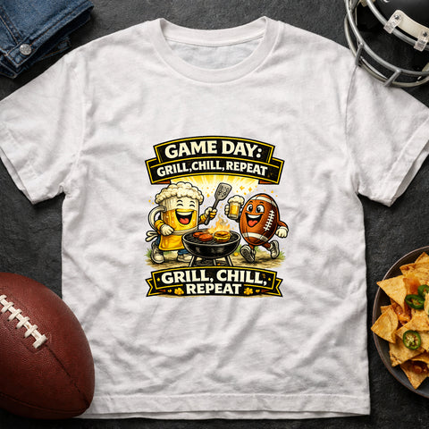 **“Game Day – Grill Chill Repeat” – Funny Tailgate T‑Shirt**