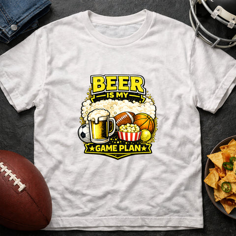**“Beer Is My Game Plan” – Funny Sports & Beer T‑Shirt**