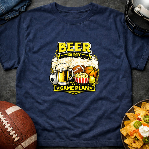 **“Beer Is My Game Plan” – Funny Sports & Beer T‑Shirt**
