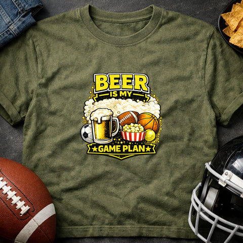 **“Beer Is My Game Plan” – Funny Sports & Beer T‑Shirt**
