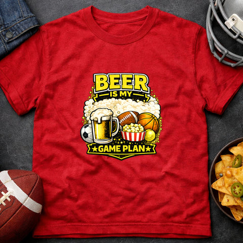 **“Beer Is My Game Plan” – Funny Sports & Beer T‑Shirt**