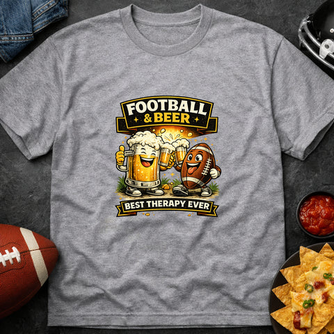 **“Football & Beer – Best Therapy Ever” – Funny Game Day T‑Shirt**