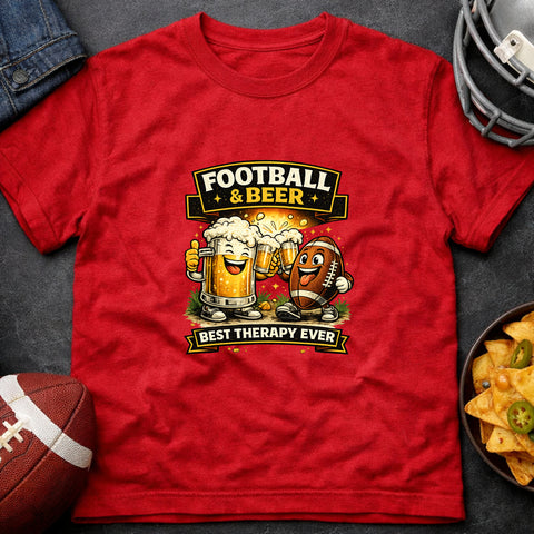 **“Football & Beer – Best Therapy Ever” – Funny Game Day T‑Shirt**