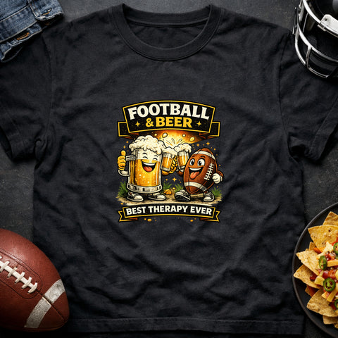 **“Football & Beer – Best Therapy Ever” – Funny Game Day T‑Shirt**