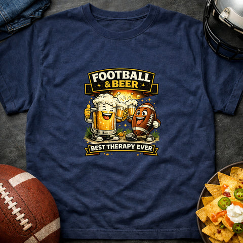 **“Football & Beer – Best Therapy Ever” – Funny Game Day T‑Shirt**