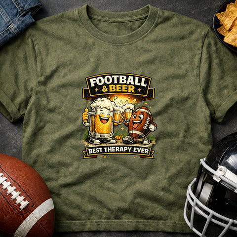 **“Football & Beer – Best Therapy Ever” – Funny Game Day T‑Shirt**