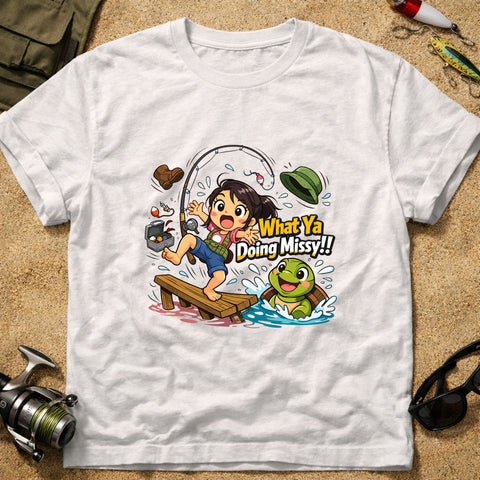 **“What Ya Doing Missy!!” – Funny Turtle Fishing T‑Shirt** | Unisex