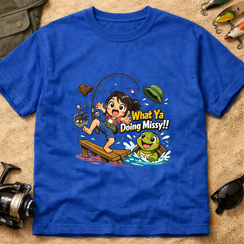**“What Ya Doing Missy!!” – Funny Turtle Fishing T‑Shirt** | Unisex