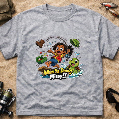 **“What Ya Doing Missy!!” – Funny Turtle Fishing T‑Shirt** | Unisex