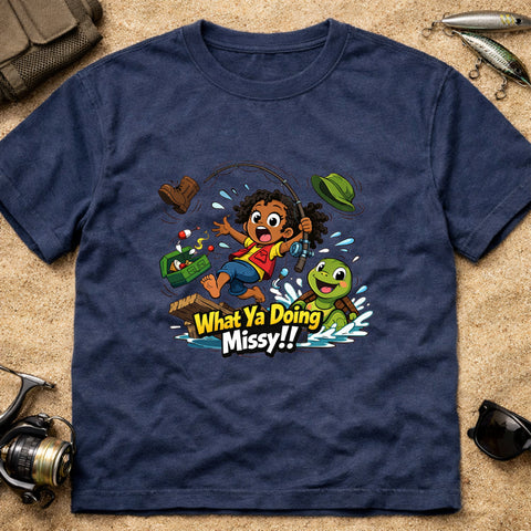 **“What Ya Doing Missy!!” – Funny Turtle Fishing T‑Shirt** | Unisex