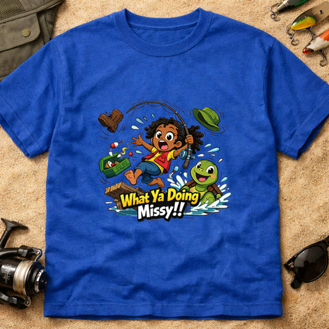 **“What Ya Doing Missy!!” – Funny Turtle Fishing T‑Shirt** | Unisex
