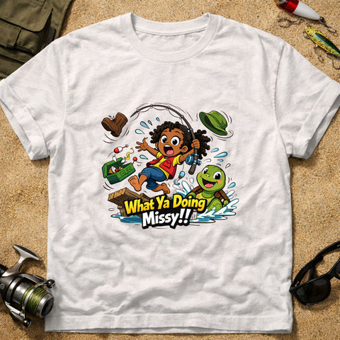 **“What Ya Doing Missy!!” – Funny Turtle Fishing T‑Shirt** | Unisex
