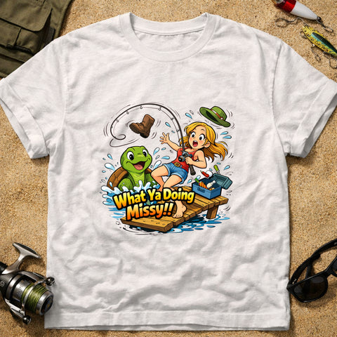 **“What Ya Doing Missy!!” – Funny Turtle Fishing T‑Shirt** | Unisex